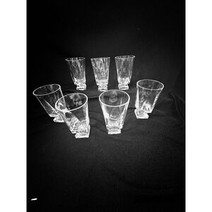 7 Fostoria‎ Transition Crystal Highball Tumblers Square Base Set of 7 MCM 5.75"